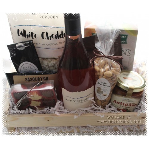 BC & Beyond Wine & Treats Gift Basket -  Brittany's Flower Farm Bouquet option